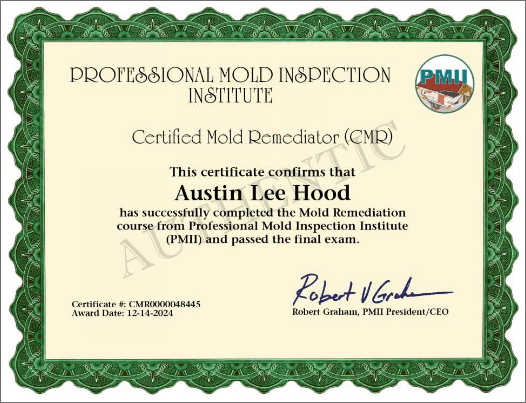 Austin Lee Hood Certificate Mold Remediation Certification Course